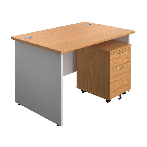 Panel Plus Rectangular Desk + 2 Drawer Mobile Pedestal Bundle (FSC) 1200X800 Nova Oak/White