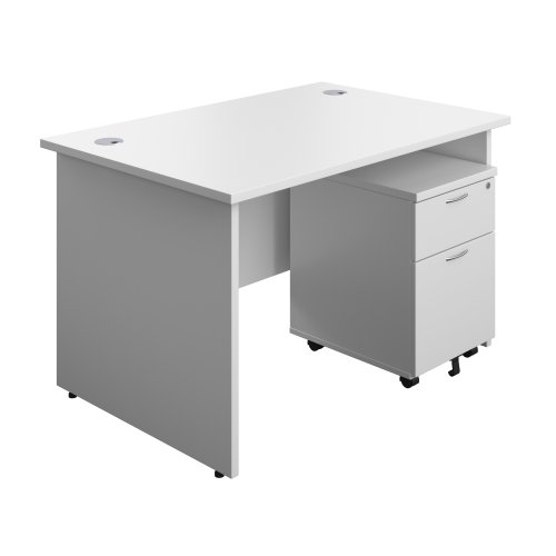 Panel Rectangular Desk + 2 Drawer Mobile Pedestal Bundle 1200X800 White/White