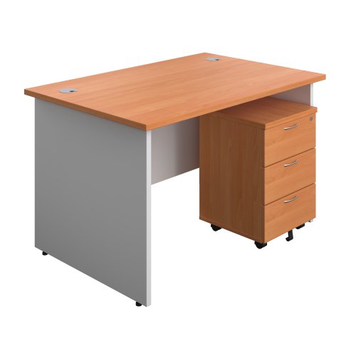 Panel Plus Rectangular Desk + 3 Drawer Mobile Pedestal Bundle (FSC) 1200X800 Beech/White