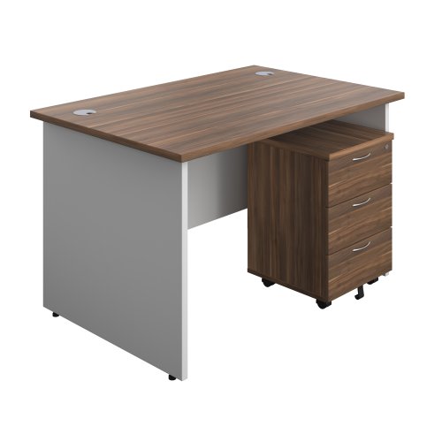 Panel Plus Rectangular Desk + 3 Drawer Mobile Pedestal Bundle (FSC) 1200X800 Dark Walnut/White