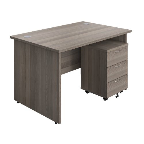 Panel Rectangular Desk + 3 Drawer Mobile Pedestal Bundle 1200X800 Grey Oak/Grey Oak