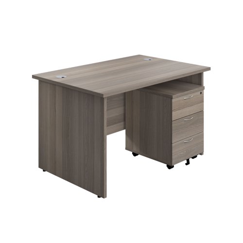 1200X800 Panel Rectangular Desk Grey Oak + 3 Drawer Ped