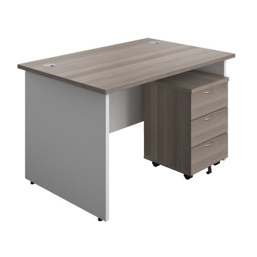 Panel Plus Rectangular Desk + 3 Drawer Mobile Pedestal Bundle (FSC) 1200X800 Grey Oak/White