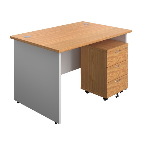 Panel Plus Rectangular Desk + 3 Drawer Mobile Pedestal Bundle (FSC) 1200X800 Nova Oak/White
