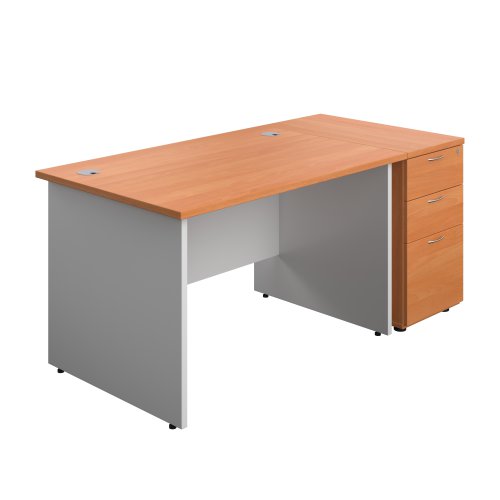 Panel Plus Rectangular Desk + Matching 3 Drawer Desk High Pedestal Bundle (FSC) 800 Pedestal 1200X800 Beech/White