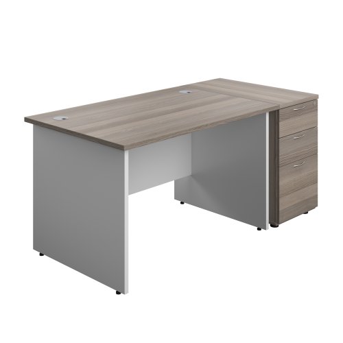 Panel Plus Rectangular Desk + Matching 3 Drawer Desk High Pedestal Bundle (FSC) 800 Pedestal 1200X800 Grey Oak/White