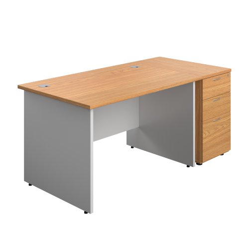 Panel Plus Rectangular Desk + Matching 3 Drawer Desk High Pedestal Bundle (FSC) 800 Pedestal 1200X800 Nova Oak/White