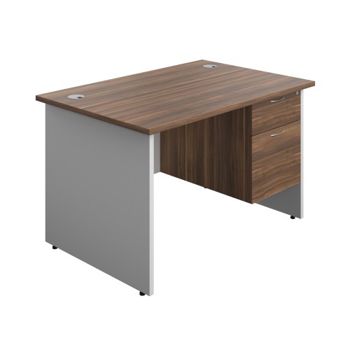 Panel Plus Rectangular Desk + 2 Drawer Fixed Pedestal Bundle (FSC) 1200X800 Dark Walnut/White