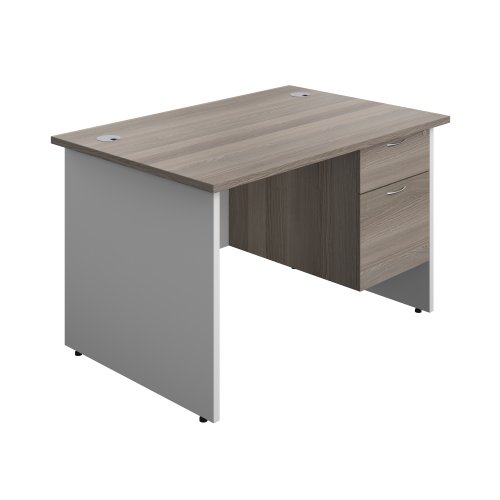 Panel Plus Rectangular Desk + 2 Drawer Fixed Pedestal Bundle (FSC) 1200X800 Grey Oak/White