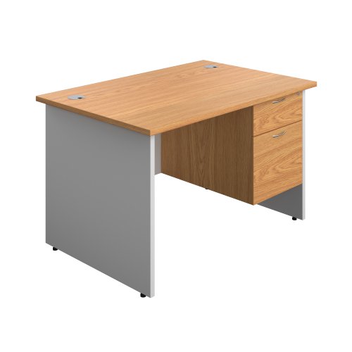 Panel Plus Rectangular Desk + 2 Drawer Fixed Pedestal Bundle (FSC) 1200X800 Nova Oak/White