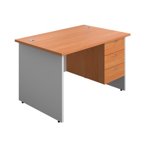 Panel Plus Rectangular Desk + 3 Drawer Fixed Pedestal Bundle (FSC) 1200X800 Beech/White