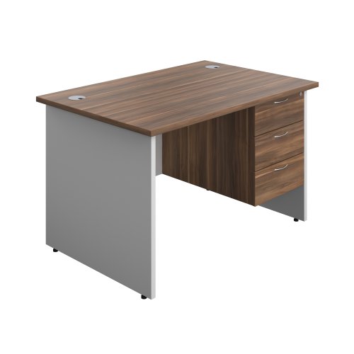 Panel Plus Rectangular Desk + 3 Drawer Fixed Pedestal Bundle (FSC) 1200X800 Dark Walnut/White