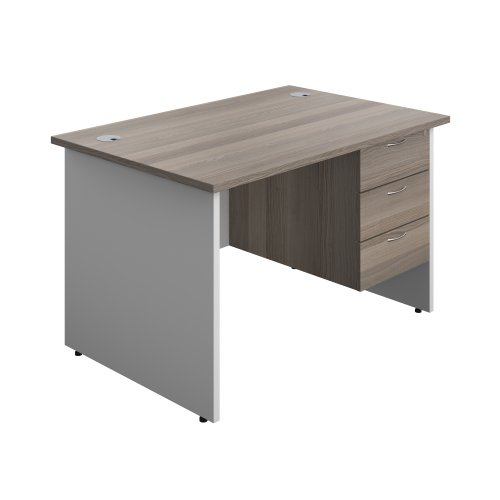 Panel Plus Rectangular Desk + 3 Drawer Fixed Pedestal Bundle (FSC) 1200X800 Grey Oak/White