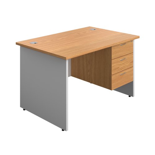 Panel Plus Rectangular Desk + 3 Drawer Fixed Pedestal Bundle (FSC) 1200X800 Nova Oak/White