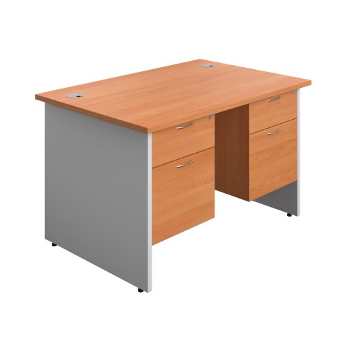 Panel Plus Rectangular Desk + 2 X 2 Drawer Fixed Pedestal Bundle (FSC) 1200X800 Beech/White