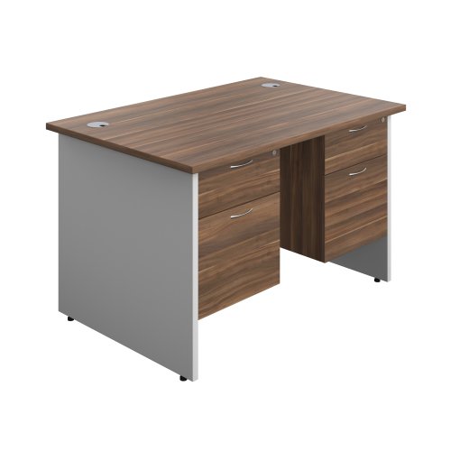 Panel Plus Rectangular Desk + 2 X 2 Drawer Fixed Pedestal Bundle (FSC) 1200X800 Dark Walnut/White