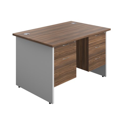 Panel Plus Rectangular Desk + 2 & 3 Drawer Fixed Pedestal Bundle (FSC) 1200X800 Dark Walnut/White
