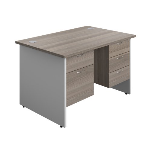 Panel Plus Rectangular Desk + 2 & 3 Drawer Fixed Pedestal Bundle (FSC) 1200X800 Grey Oak/White