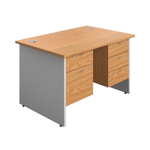 Panel Plus Rectangular Desk + 2 & 3 Drawer Fixed Pedestal Bundle (FSC) 1200X800 Nova Oak/White