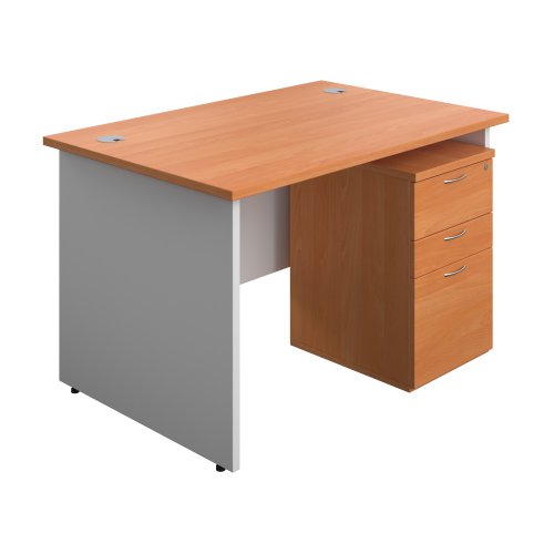 Panel Plus Rectangular Desk + 3 Drawer High Mobile Pedestal Bundle (FSC) 1200X800 Beech/White