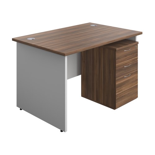 Panel Plus Rectangular Desk + 3 Drawer High Mobile Pedestal Bundle (FSC) 1200X800 Dark Walnut/White