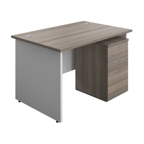 Panel Plus Rectangular Desk + 3 Drawer High Mobile Pedestal Bundle (FSC) 1200X800 Grey Oak/White