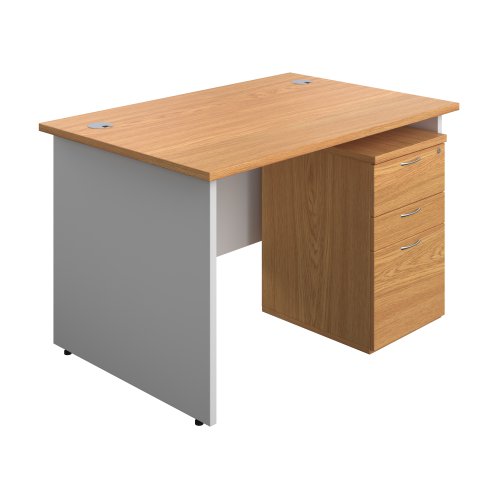 Panel Plus Rectangular Desk + 3 Drawer High Mobile Pedestal Bundle (FSC) 1200X800 Nova Oak/White