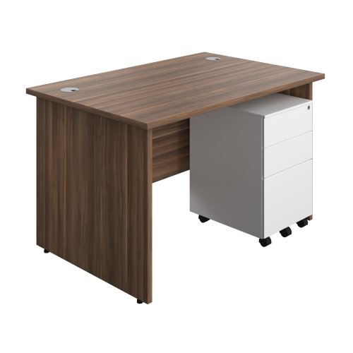 Panel Rectangular Desk + 3 Drawer Steel Pedestal Bundle 1200X800 Dark Walnut/White