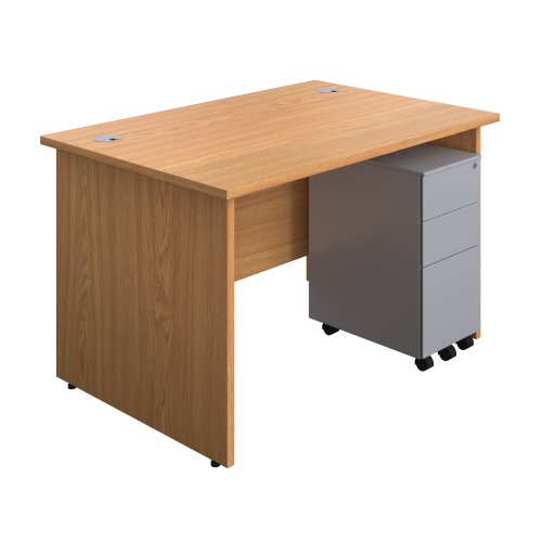 Panel Rectangular Desk + 3 Drawer Slimline Steel Pedestal Bundle (FSC) 1200X800 Nova Oak/Silver
