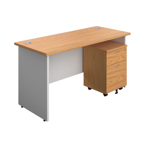 Panel Plus Rectangular Desk + 2 Drawer Mobile Pedestal Bundle (FSC) 1400X600 Nova Oak/White