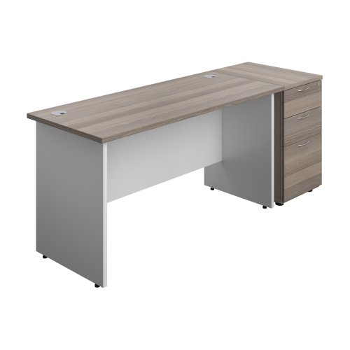 Panel Plus Rectangular Desk + Matching 3 Drawer Desk High Pedestal Bundle (FSC) 600 Pedestal 1400X600 Grey Oak/White