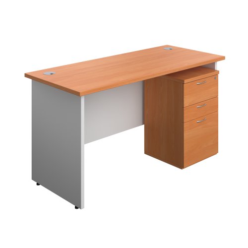 Panel Plus Rectangular Desk + 3 Drawer High Mobile Pedestal Bundle (FSC) 1400X600 Beech/White
