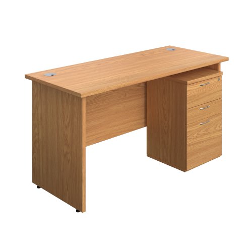 Panel Rectangular Desk + 3 Drawer High Mobile Pedestal Bundle (FSC) 1400X600 Nova Oak/Nova Oak
