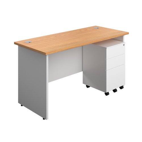 Panel Plus Rectangular Desk + 3 Drawer Steel Pedestal Bundle