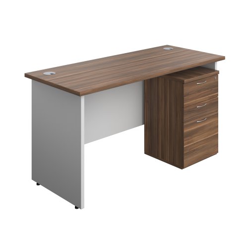 Panel Plus Rectangular Desk + 3 Drawer Under Desk Pedestal Bundle (FSC) 1400X600 Dark Walnut/White