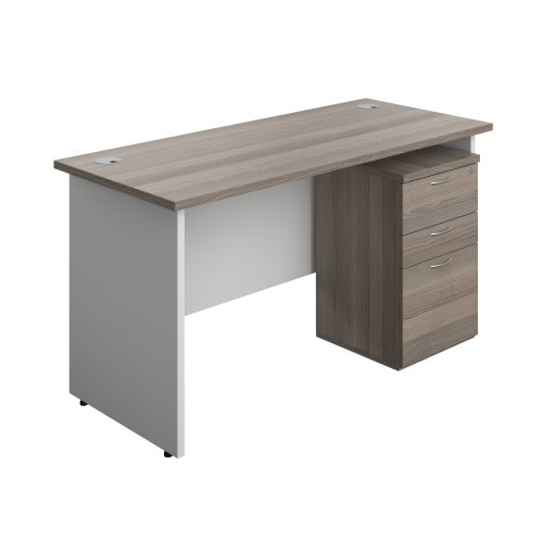 Panel Plus Rectangular Desk + 3 Drawer Under Desk Pedestal Bundle (FSC) 1400X600 Grey Oak/White