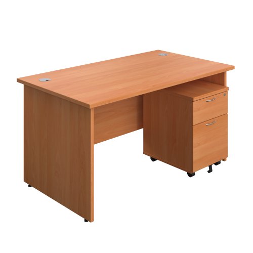 Panel Rectangular Desk + 2 Drawer Mobile Pedestal Bundle 1400X800 Beech/Beech