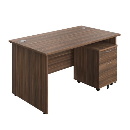 Panel Rectangular Desk + 2 Drawer Mobile Pedestal Bundle 1400X800 Dark Walnut/Dark Walnut