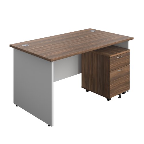 Panel Plus Rectangular Desk + 2 Drawer Mobile Pedestal Bundle (FSC) 1400X800 Dark Walnut/White