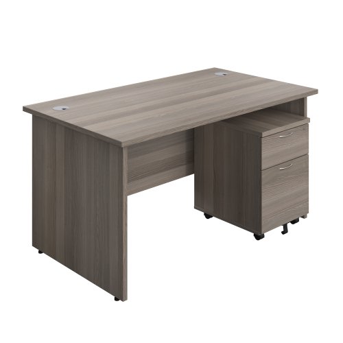 Panel Rectangular Desk + 2 Drawer Mobile Pedestal Bundle 1400X800 Grey Oak/Grey Oak