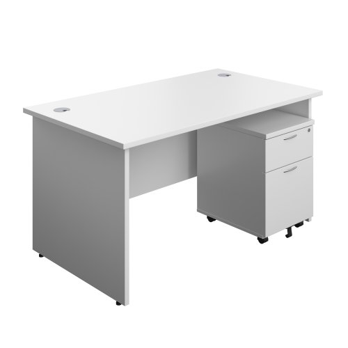 Panel Rectangular Desk + 2 Drawer Mobile Pedestal Bundle 1400X800 White/White