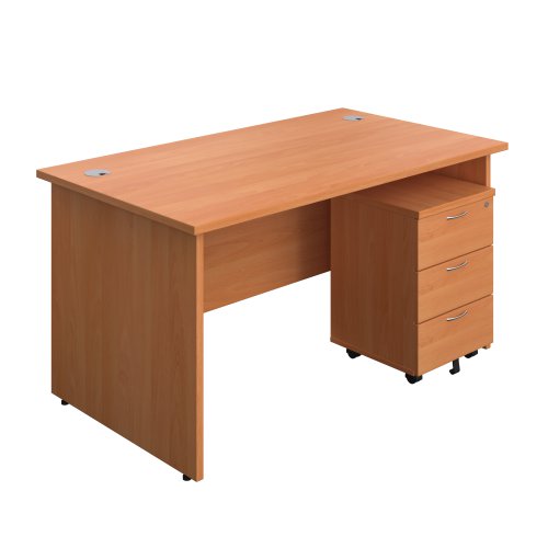 Panel Rectangular Desk + 3 Drawer Mobile Pedestal Bundle 1400X800 Beech/Beech