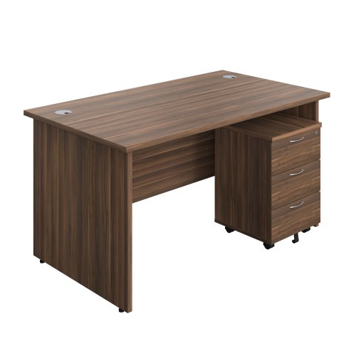 Panel Rectangular Desk + 3 Drawer Mobile Pedestal Bundle 1400X800 Dark Walnut/Dark Walnut