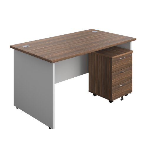 Panel Plus Rectangular Desk + 3 Drawer Mobile Pedestal Bundle (FSC) 1400X800 Dark Walnut/White