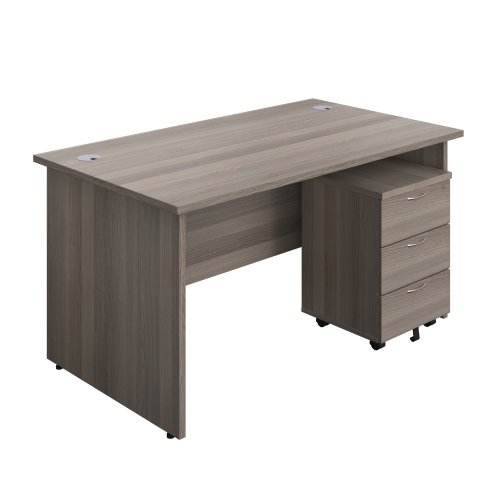 Panel Rectangular Desk + 3 Drawer Mobile Pedestal Bundle 1400X800 Grey Oak/Grey Oak
