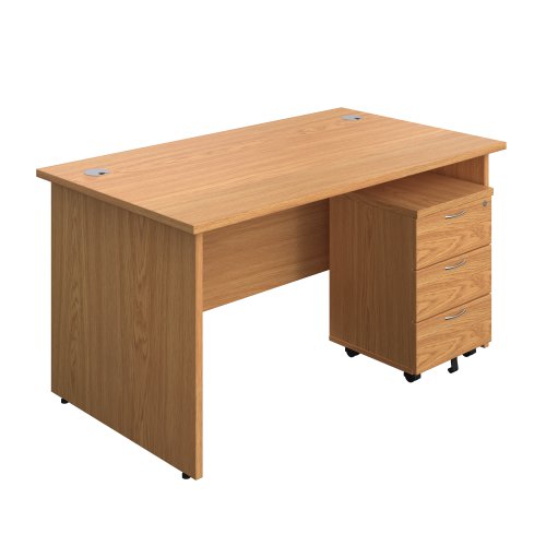 Panel Rectangular Desk + 3 Drawer Mobile Pedestal Bundle 1400X800 Nova Oak/Nova Oak