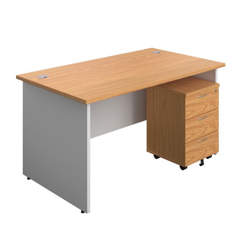 Panel Plus Rectangular Desk + 3 Drawer Mobile Pedestal Bundle (FSC) 1400X800 Nova Oak/White