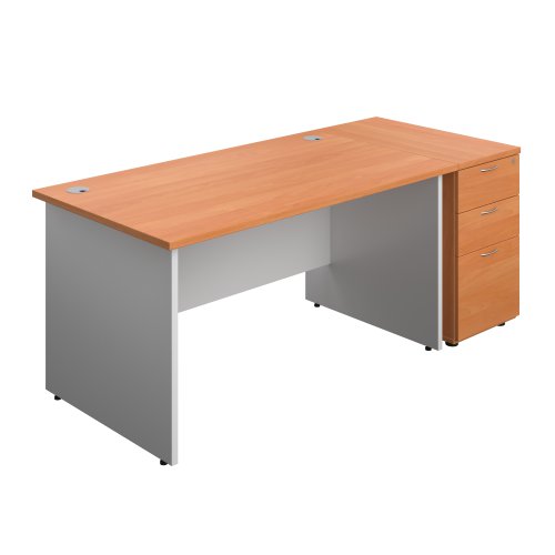 Panel Plus Rectangular Desk + Matching 3 Drawer Desk High Pedestal Bundle (FSC) 800 Pedestal 1400X800 Beech/White
