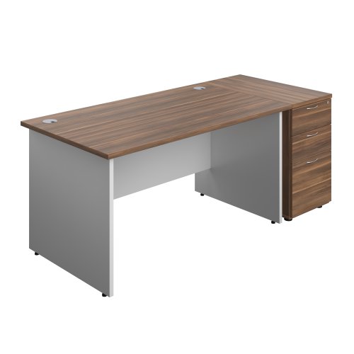 Panel Plus Rectangular Desk + Matching 3 Drawer Desk High Pedestal Bundle (FSC) 800 Pedestal 1400X800 Dark Walnut/White