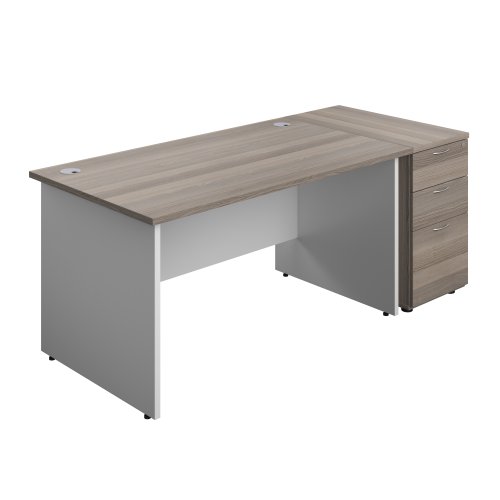 Panel Plus Rectangular Desk + Matching 3 Drawer Desk High Pedestal Bundle (FSC) 800 Pedestal 1400X800 Grey Oak/White